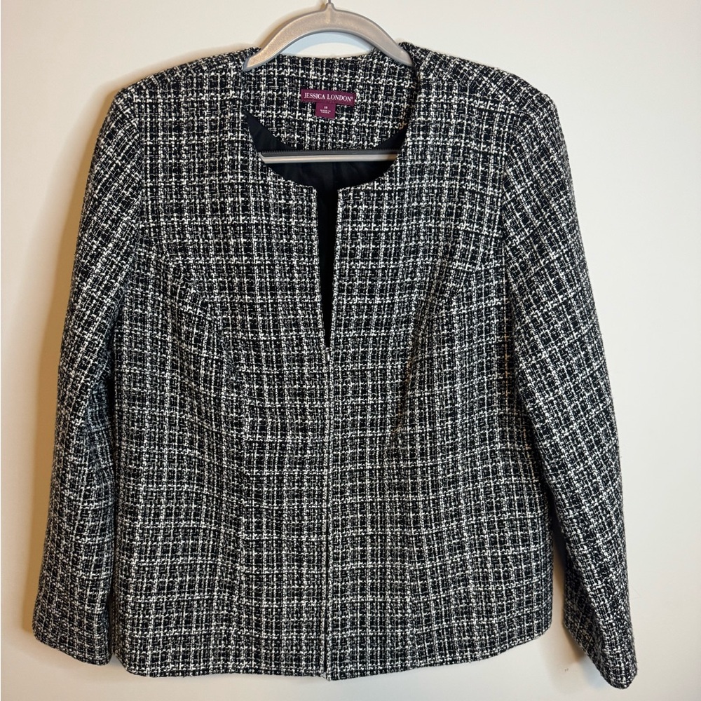Jessica London Black and White Women's Tweed Blazer/Jacket